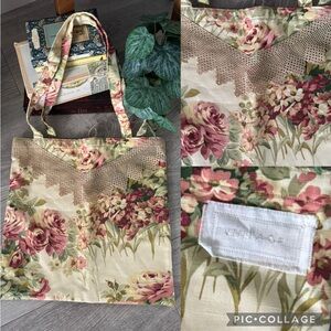 Garden Floral Victorian Lace shopping tote bag yellow Pink